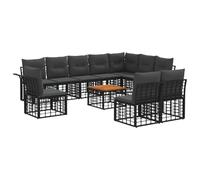 YunCangg Juego de 11 sofás de exterior de poliéster negro y gris oscuro, muebles de jardín, juego de muebles para terraza, balcón, comedor, polirratán, mesa, silla, sillón, sofá, banco, exterior