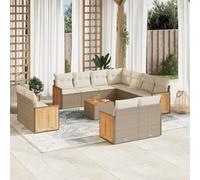 YunCangg Juego de 12 sofás de jardín de ratán beige con cojines, resistente a la intemperie, conjunto de muebles de jardín para terraza, balcón, exterior con mesa y sillones
