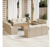 YunCangg Juego de 13 sofás de jardín de ratán beige con cojines, resistente a la intemperie, para terraza, balcón y jardín de invierno, incluye mesa, sofá, sillón y banco
