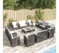 YunCangg Juego de 16 muebles de jardín de polirratán negro con cojines, acero recubierto de polvo, 4 mesas, 4 sofás, 8 sillones, resistente a la intemperie, ahorra espacio, para terraza, balcón