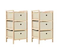 YunCangg Juego de 2 cajoneras con 3 cestas de tela de madera de cedro beige 32 x 26 x 60 cm, armario con cajón para salón, dormitorio, oficina, aparador, organizador de almacenamiento