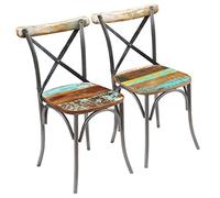 YunCangg Juego de 2 sillas de comedor de madera maciza con marco de acero, 51 x 52 x 84 cm, diseño retro vintage, multicolor, respaldo ergonómico, resistente y estable para cocina y salón