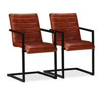 YunCangg Juego de 2 sillas de comedor de piel auténtica marrón con estructura de acero, asiento acolchado y respaldo, 51 x 56 x 91 cm, soporta hasta 110 kg, diseño retro para cocina, comedor, salón