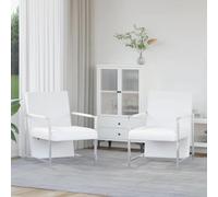 YunCangg Juego de 2 sillones con estructura cromada de piel sintética blanca de 53 x 69 x 73 cm, ergonómicos, cómodos con reposabrazos y respaldo, ideal para salón, oficina, salón y rincón de lectura