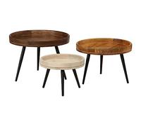 YunCangg Juego de 3 mesas de café redondas de madera maciza de mango con patas de acero, diámetro de 50 - 35 cm, mesa auxiliar para salón, balcón y oficina, mesa estable con vetas naturales
