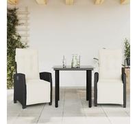 YunCangg Juego de 3 muebles de jardín de ratán sintético con cojines negros, resistentes a la intemperie, para terraza, balcón y jardín, incluye mesa con tablero de cristal y sillones ajustables
