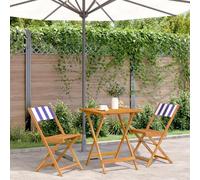 YunCangg Juego de 3 piezas de bistró azul y blanco de tela y madera de acacia maciza, plegable, resistente a la intemperie, para jardín, terraza, balcón, ahorro de espacio, ideal para salón al aire