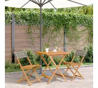 YunCangg Juego de 3 piezas de bistró gris de poliratán y madera maciza, plegable, resistente a la intemperie, con mesa de jardín de 70 x 70 cm y 2 sillas para terraza, balcón, jardín, ahorro de