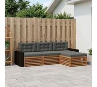 YunCangg Juego de 4 sofás de exterior de poliéster natural y antracita con madera de acacia, 265,5 x 162,5 x 73 cm, conjunto de asientos modulares para jardín, balcón, terraza, cómodo y resistente a