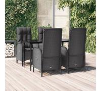 YunCangg Juego de 5 muebles de jardín de ratán sintético con cojines negros, resistente a la intemperie, con sillones ajustables y mesa de cristal templado para terraza, balcón, porche