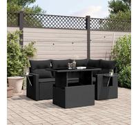 YunCangg Juego de 5 sofás de jardín de poliratán negro con cojines, resistente a la intemperie, para terraza, balcón, porche, exterior, con mesa plegable y cómodos sillones