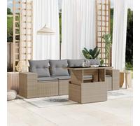 YunCangg Juego de 5 sofás de jardín de ratán sintético beige con cojines, resistente a la intemperie, juego de muebles para exteriores para terraza y balcón, conjunto modular con mesa y sillones