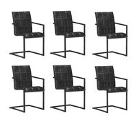 YunCangg Juego de 6 sillas de comedor de piel auténtica negra con asiento y respaldo acolchados, estructura de metal pulverizado, ergonómica, diseño retro para cocina y salón