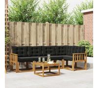 YunCangg Juego de 6 sofás de exterior con cojines de madera maciza de acacia y textileno, natural y negro, juego combinado resistente a la intemperie para jardín, terraza, balcón, cómodo sentarse y