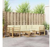 YunCangg Juego de 6 sofás de exterior de madera maciza de acacia, juego completo de asientos modulares para jardín, terraza, balcón con marco de listones flexible, resistente a la intemperie y ahorra