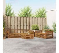 YunCangg Juego de 6 sofás de exterior de madera maciza de acacia natural, resistente a la intemperie, juego de jardín con mesa y 5 sillones, conjunto de asientos modulares para jardín, terraza, balcón