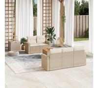 YunCangg Juego de 6 sofás de jardín con cojines beige de poliratán, resistente a la intemperie, con mesa y sillones para terraza, balcón y relajación al aire libre