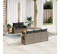 YunCangg Juego de 6 sofás de jardín de poliratán gris con cojines, resistente a la intemperie, polirratán trenzado, para terraza, balcón y jardín de invierno, plegable, con espacio de almacenamiento y