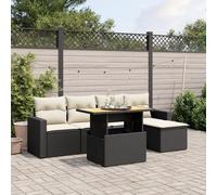 YunCangg Juego de 6 sofás de jardín de ratán sintético con cojines negros, resistente a la intemperie, juego de muebles para exteriores, para terraza, balcón, porche, incluye mesa y sillón para