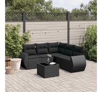 YunCangg Juego de 6 sofás de jardín de ratán sintético con cojines negros, resistente a la intemperie, juego de muebles para terraza, balcón y jardín de invierno, incluye mesa y cómodos sillones para