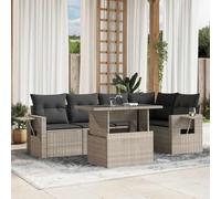 YunCangg Juego de 6 sofás de jardín gris claro con cojines de poliratán resistente a la intemperie para terraza, balcón y jardín de invierno, con mesa plegable y cómodos sillones