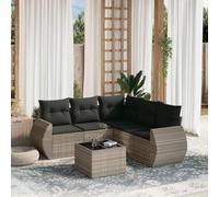 YunCangg Juego de 6 sofás de jardín gris claro con cojines de ratán sintético resistente a la intemperie, para terraza, balcón y jardín, con mesa y sillones para porche al aire libre