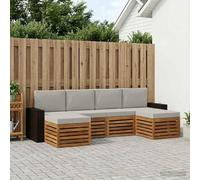 YunCangg Juego de 6 sofás de madera maciza de acacia en gris claro natural, resistente a la intemperie, juego de muebles de exterior para jardín, terraza y balcón, modular, cómodo y fácil de limpiar
