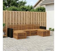 YunCangg Juego de 6 sofás de madera maciza de acacia natural para jardín, terraza, balcón, resistente a la intemperie, conjunto modular con reposabrazos, cómodo para relajarse y comer