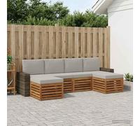 YunCangg Juego de 6 sofás de madera maciza de acacia natural, resistente a la intemperie y modular, juego completo para jardín, terraza, balcón