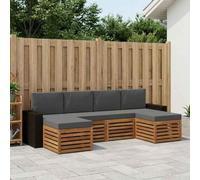 YunCangg Juego de 6 sofás de madera maciza de acacia natural y antracita con grupo de asientos, juego completo para jardín, terraza, balcón, modular, ahorra espacio para relajarse y sentarse