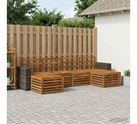 YunCangg Juego de 6 sofás de madera maciza natural de acacia, jardín, terraza, conjunto modular, juego completo, combinación para sentarse relajado y comer en el exterior