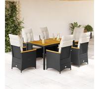 YunCangg Juego de 7 muebles de jardín de ratán sintético con cojines negros, resistente a la intemperie, juego de muebles de jardín para terraza, balcón, salón con mesa y sillones ajustables para