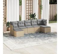 YunCangg Juego de 7 sofás de jardín beige de poliratán con cojines, resistente a la intemperie, para terraza, balcón, porche, incluye espacio de almacenamiento y fundas lavables