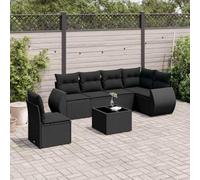 YunCangg Juego de 7 sofás de jardín con cojines de polirratán, resistente a la intemperie, para terraza, balcón y jardín de invierno, con mesa y sillones para horas de relax al aire libre