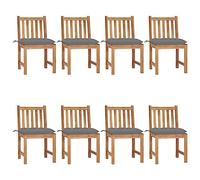 YunCangg Juego de 8 sillas de jardín con cojín, madera maciza de teca, resistente a la intemperie, apilables, para exteriores, con respaldo y reposabrazos, para relajarse y acampar