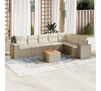 YunCangg Juego de 8 sofás de jardín con cojines beige de poliratán, resistente a la intemperie, para terraza, balcón, con mesa y sillones, para relajarse y asar al aire libre