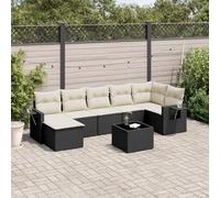 YunCangg Juego de 8 sofás de jardín de poliratán negro con cojines, resistente a la intemperie, para terraza, balcón, mesa, sillón, sofá