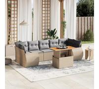 YunCangg Juego de 8 sofás de jardín de ratán sintético con cojines en color beige, resistente a la intemperie, para terraza, balcón y terraza, incluye mesa y cómodos sillones