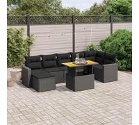 YunCangg Juego de 8 sofás de jardín de ratán sintético con cojines negros, resistente a la intemperie, para terraza, balcón, jardín de invierno, con mesa ajustable y espacio de almacenamiento