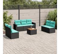 YunCangg Juego de 8 sofás de jardín de ratán sintético con cojines negros, resistentes a la intemperie, juego de muebles para terraza, balcón, incluye mesa de madera de acacia, conjunto de asientos