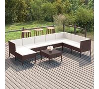 YunCangg Juego de 9 muebles de jardín con cojines de poliratán, marrón, resistente a la intemperie, para terraza, balcón, mesa, sofá, sillón, banco y grupo de comedor, ideal para relajarse al aire