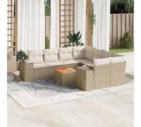 YunCangg Juego de 9 sofás de jardín con cojines beige de polirratán resistente a la intemperie para terraza, balcón, mesa y sillones, para porche exterior y jardín para relajarse