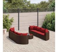 YunCangg Juego de 9 sofás de jardín de ratán sintético con cojines color marrón, resistente a la intemperie, juego de muebles para terraza, balcón y jardín de invierno, incluye mesa y cómodos sillones