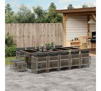 YunCangg Juego de comedor de jardín de 15 piezas, color gris, con cojín, polirratán, para terraza, balcón, resistente a la intemperie, plegable, ahorra espacio, con mesa, silla, taburete, conjunto