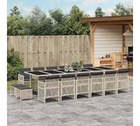 YunCangg Juego de comedor de jardín de 17 piezas, color gris claro con cojines de ratán sintético, resistente a la intemperie, plegable y ahorra espacio, incluye mesa, silla, taburete para terraza