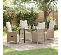 YunCangg Juego de comedor de jardín de 5 piezas de poliratán beige con mesa, 4 sillas, cojín impermeable, respaldo ajustable, patas de acero con recubrimiento en polvo