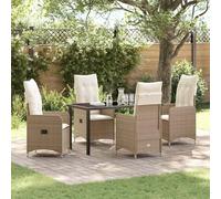 YunCangg Juego de comedor de jardín de 5 piezas de poliratán beige con respaldo ajustable, cojín resistente a la intemperie, mesa de cristal de seguridad, patas de acero con recubrimiento en polvo