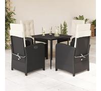 YunCangg Juego de comedor de jardín de 5 piezas de ratán sintético negro con sillones ajustables, mesa de cristal, cojines extraíbles, resistentes a la intemperie, para terraza, balcón, invernadero