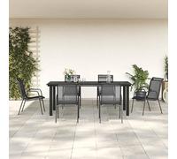 YunCangg Juego de comedor de jardín de 7 piezas, acero negro y textileno, con 6 sillas y mesa, 200 x 100 cm, para terraza, balcón, exterior, resistente a la intemperie, cómodo para jardín, salón y