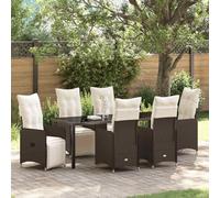 YunCangg Juego de comedor de jardín de 7 piezas de polirratán marrón con 6 sillas, mesa de 200 x 80 cm, resistente a la intemperie, juego de exterior para terraza, balcón, porche, respaldo ajustable